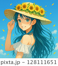 ひまわりを持った少女 128111651