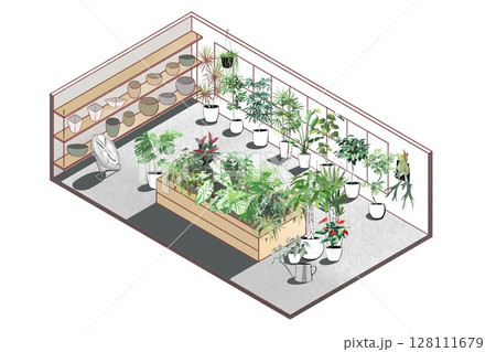 植物店のアイソメトリックイラスト 植物店のアイソメトリックイラスト 128111679