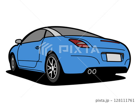 フレンチクーペ   リアビュー　青色系　自動車イラスト　 128111761