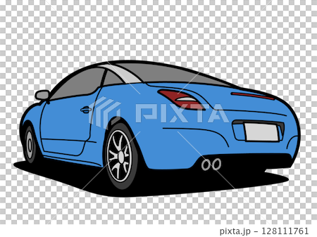 フレンチクーペ   リアビュー　青色系　自動車イラスト　 128111761