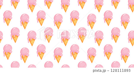 Seamless ice cream cone pattern with pink scoops 128111893