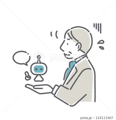 AIに抵抗のあるミドル世代のビジネスパーソン シンプルでお洒落な線画イラスト AIに抵抗のあるミドル世代のビジネスパーソン シンプルでお洒落な線画イラスト 128111907
