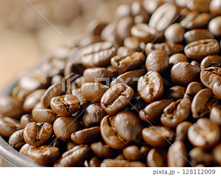 Roasted coffee beans background. background for food and beverage themes. AI Generated. 128112009