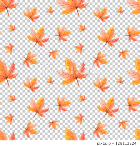 Seamless pattern with watercolor autumn leaves on a white background. Hand drawn illustration for your design, print, textile 128112224