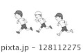 走っている男の子たちのモノクロイラスト 128112275