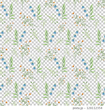 Seamless pattern. Hand drawn floral watercolor illustrations on white background. Spring and summer set of colorful plants. Seamless pattern. Hand drawn floral watercolor illustrations on white background. Spring and summer set of colorful plants. 128112354