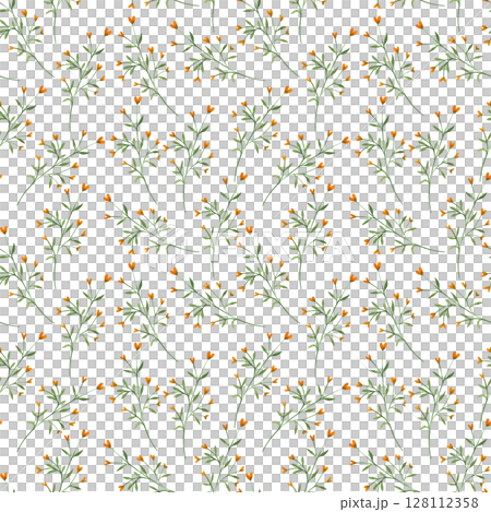 Seamless pattern. Hand drawn floral watercolor illustrations on white background. Spring and summer set of colorful plants. 128112358