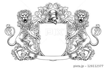 Coat of Arms Crest Lions Heraldic Knight Shield 128112377