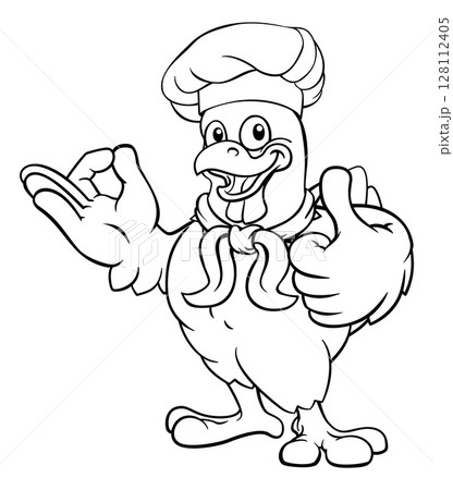 Chicken Chef Cartoon Rooster Cockerel Bird Mascot Chicken Chef Cartoon Rooster Cockerel Bird Mascot 128112405