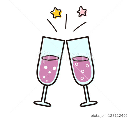 ワインで乾杯するグラスのイラスト／結婚式やイベントにぴったりなカラフルな素材 128112493