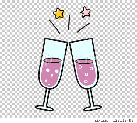 ワインで乾杯するグラスのイラスト／結婚式やイベントにぴったりなカラフルな素材 128112493