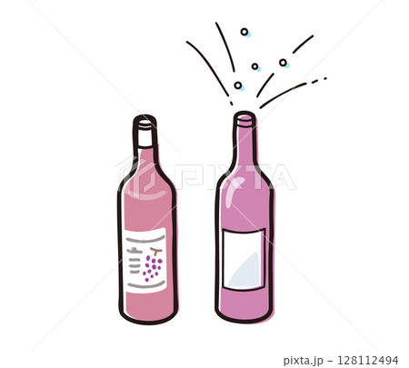 ワインボトル2本セットのイラスト素材／飲食店メニューやパーティー装飾素材イラスト 128112494