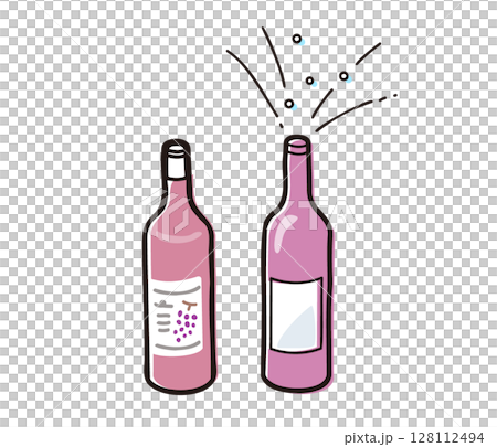 ワインボトル2本セットのイラスト素材／飲食店メニューやパーティー装飾素材イラスト 128112494