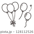 風船3点セットのイラスト素材／誕生日やパーティー向け線画イラスト 128112526