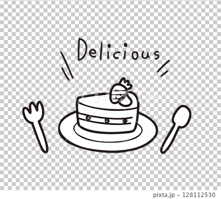 Delicious cut cake illustration / Line drawing illustration for menus and parties 128112530