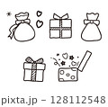 ギフトボックス5点セットイラスト/誕生日やクリスマス用お祝い向け線画イラスト 128112548