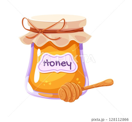 Thanksgiving Day cartoon symbol of honey jar and dipper spoon for autumn holiday, vector icon. Happy Thanksgiving Day symbol for greeting card, honey in glass jar for traditional holiday dinner Thanksgiving Day cartoon symbol of honey jar and dipper spoon for autumn holiday, vector icon. Happy Thanksgiving Day symbol for greeting card, honey in glass jar for traditional holiday dinner 128112866
