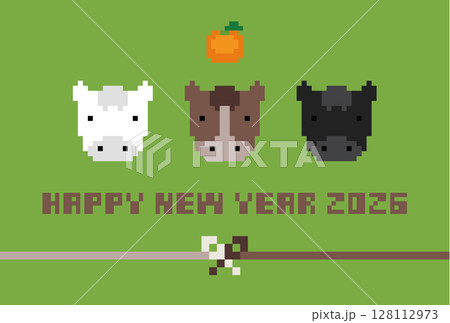 ドット絵 年賀状(2026年 午年) 横(148mm×100mm) ドット絵 年賀状(2026年 午年) 横(148mm×100mm) 128112973