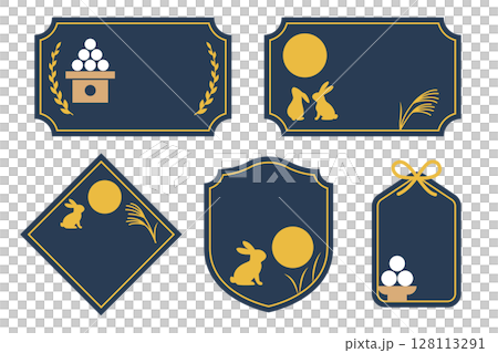 Moon viewing frame, rabbit, full moon, autumn, Japanese style 128113291