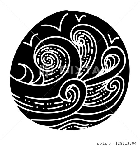 Handmade graphic element waves sea. Vector illustration. flat cartoon style Handmade graphic element waves sea. Vector illustration. flat cartoon style 128113304