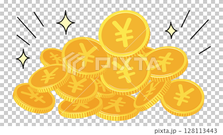 一堆日圓硬幣的插圖素材 128113443