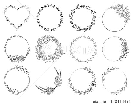 Floral wreath silhouette circle clipart graphic illustration Floral wreath silhouette circle clipart graphic illustration 128113456