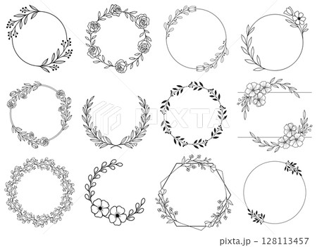 Floral wreath silhouette circle clipart graphic illustration  128113457