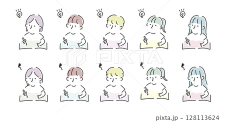 宿題をする小学生の手描きイラスト素材 宿題をする小学生の手描きイラスト素材 128113624