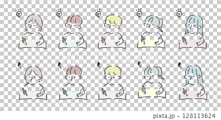 宿題をする小学生の手描きイラスト素材 宿題をする小学生の手描きイラスト素材 128113624