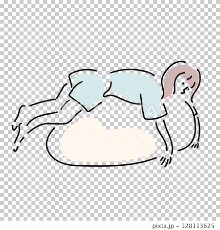 Hand-drawn illustration of a woman buried in a cushion that ruins people 128113625