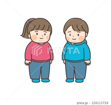 ぽっちゃりした男の子と女の子のイラスト 128113728