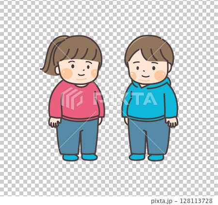 Chubby boy and girl illustration Chubby boy and girl illustration 128113728