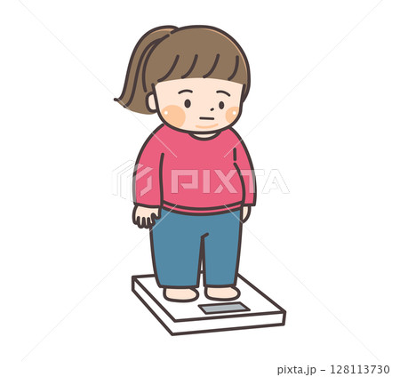 体重を測るぽっちゃり体型の女子のイラスト 体重を測るぽっちゃり体型の女子のイラスト 128113730