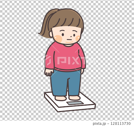 体重を測るぽっちゃり体型の女子のイラスト 体重を測るぽっちゃり体型の女子のイラスト 128113730