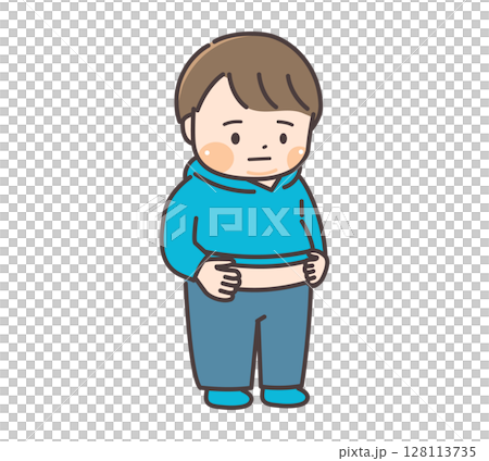 一位胖胖的小學生擔心自己肚子的插圖 128113735