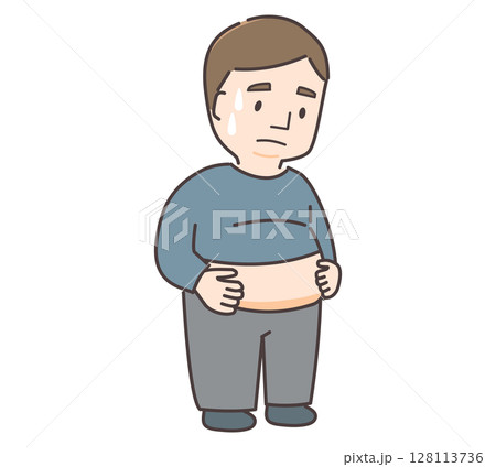 お腹周りを気にする中年男性のイラスト 128113736