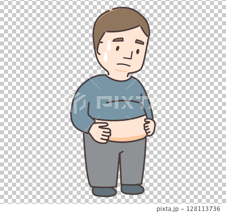 一位擔心自己胃部的中年男子的插圖 128113736