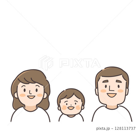 笑顔で見上げる三人家族のイラスト 128113737