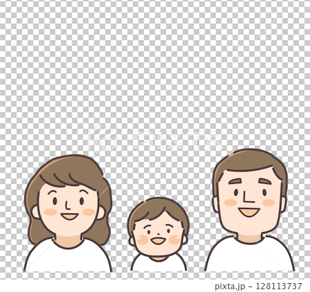 笑顔で見上げる三人家族のイラスト 128113737