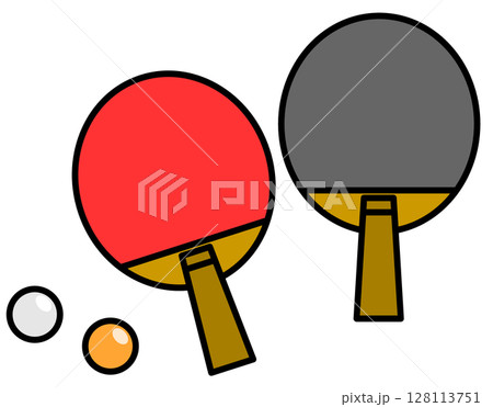 部活やクラブで楽しむ卓球のラケットとピンポン球のイラスト 128113751