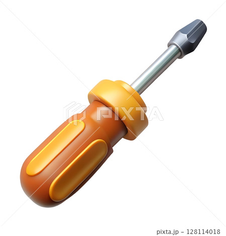 Tool Concept Featuring Single Screwdriver Isolated on White Background Representing Repair and Maintenance Work	 128114018