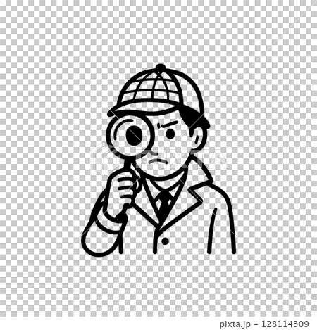 探偵の線画アイコン、調査、イラスト、素材、資料作り、背景なし 128114309
