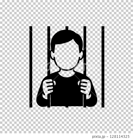 牢屋に捕まっている人の線画アイコン、表情なし、イラスト、素材、資料作り、背景なし 128114325