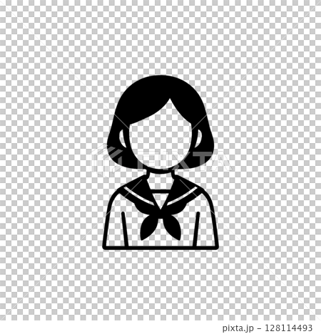 ボブヘアの女子高生の線画アイコン、表情なし、イラスト、素材、資料作り、背景なし 128114493