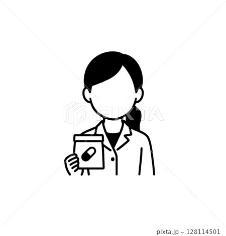 薬剤師の線画アイコン、表情なし、イラスト、素材、資料作り、背景なし 128114501