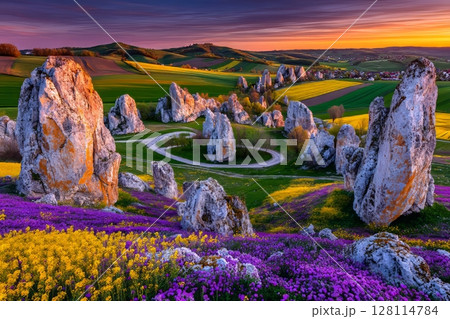 Adrspach rock city, located in the Czech Republic, Europe, boasts an extraordinary tall sandstone rock formation bearing the name Lovers, which is a major draw for nature tourism 128114784