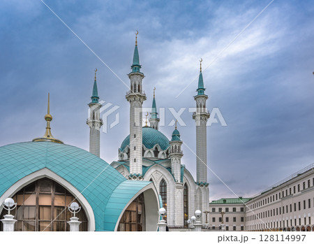 Kul Sharif mosque in Kazan Kremlin, Tatarstan, Russia. It is tourist attraction of Kazan. Kul Sharif mosque in Kazan Kremlin, Tatarstan, Russia. It is tourist attraction of Kazan. 128114997