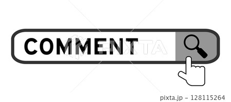Search banner in word comment with hand over magnifier icon on white background Search banner in word comment with hand over magnifier icon on white background 128115264