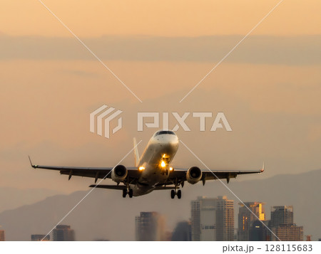 ジェット機の黄昏れテイクオフ 128115683
