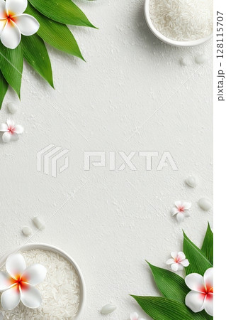 Wheat sprouts are displayed on a wooden background with available copy space, representing a healthy and vegetarian food option through the germination of wheat seeds at home 128115707